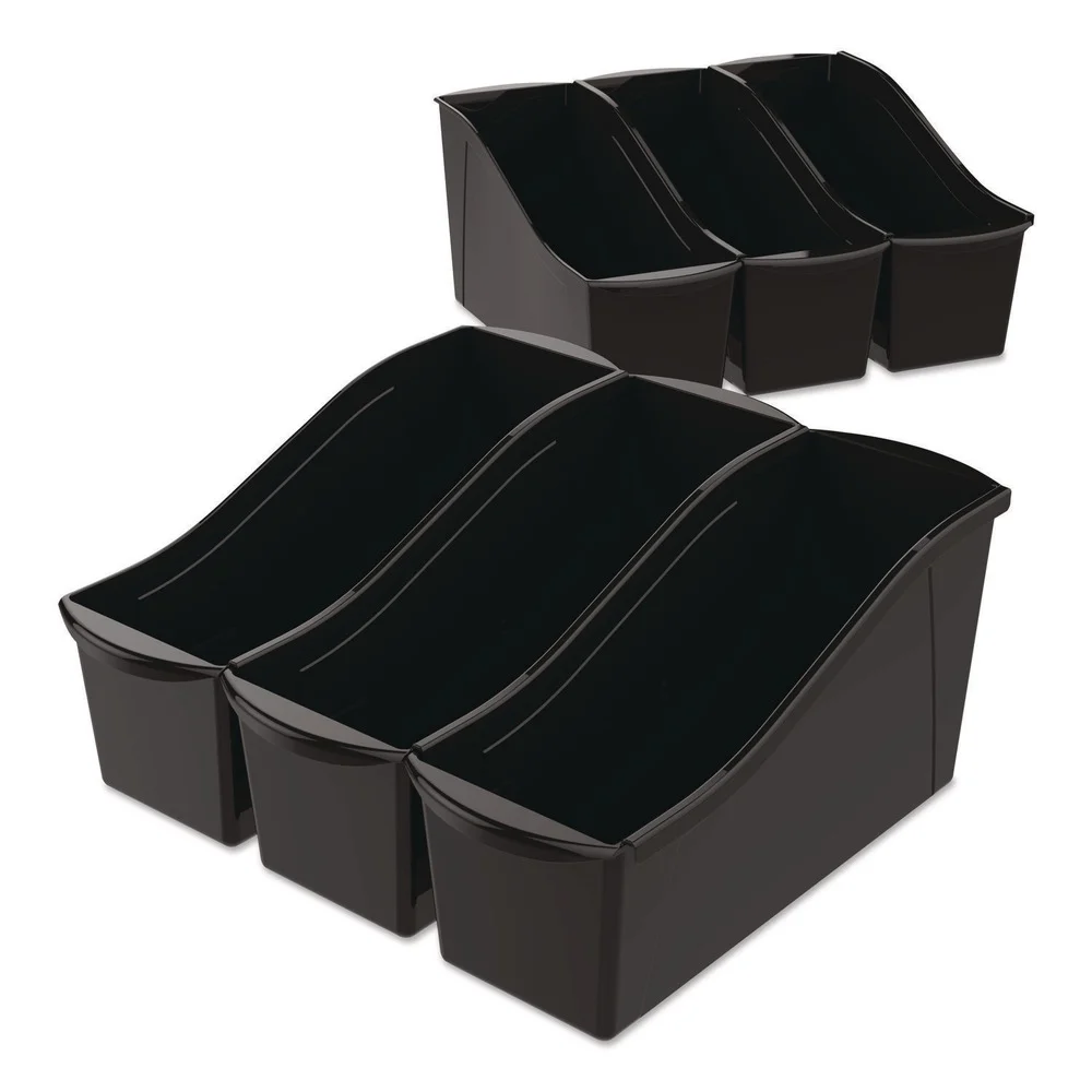Storex Large Book Bin, 2 gal, 5.3-in x 14.3-in x 7-in, Black, 6/Pack