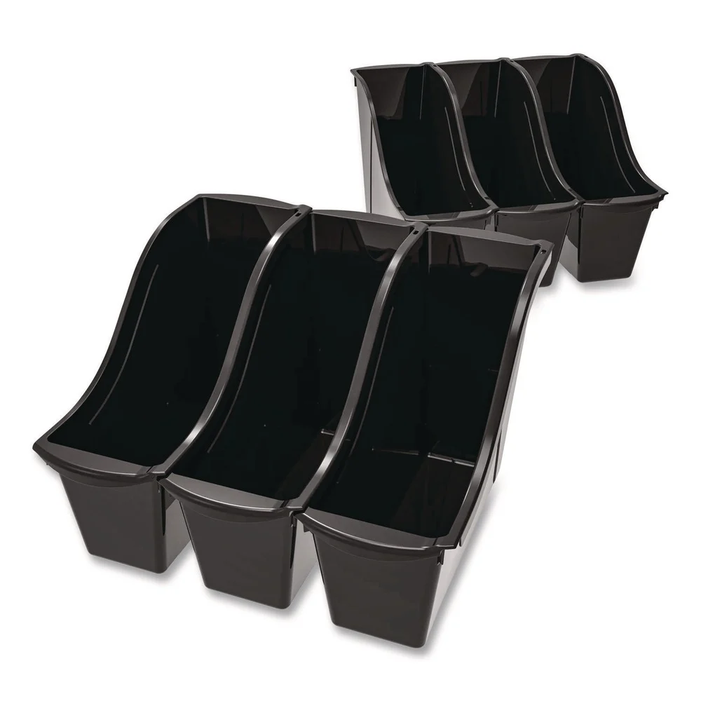 Storex Small Book Bin, 1.5 gal, 4.5-in x 11.75-in x 8.5-in, Black, 6/Pack