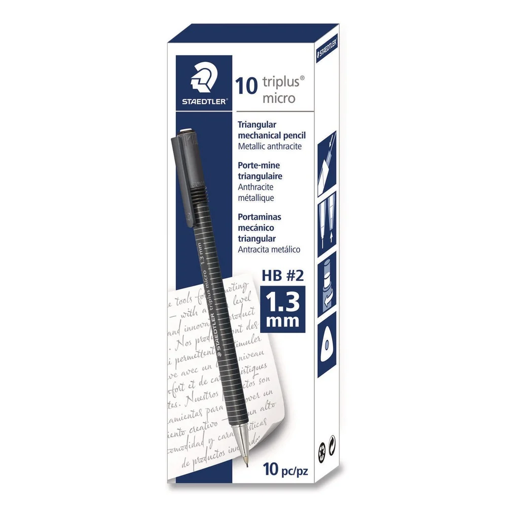 Staedtler Mechanical Pencils, 1.3 mm, HB (#2), Black Lead, Anthracite Barrel, 10/Box