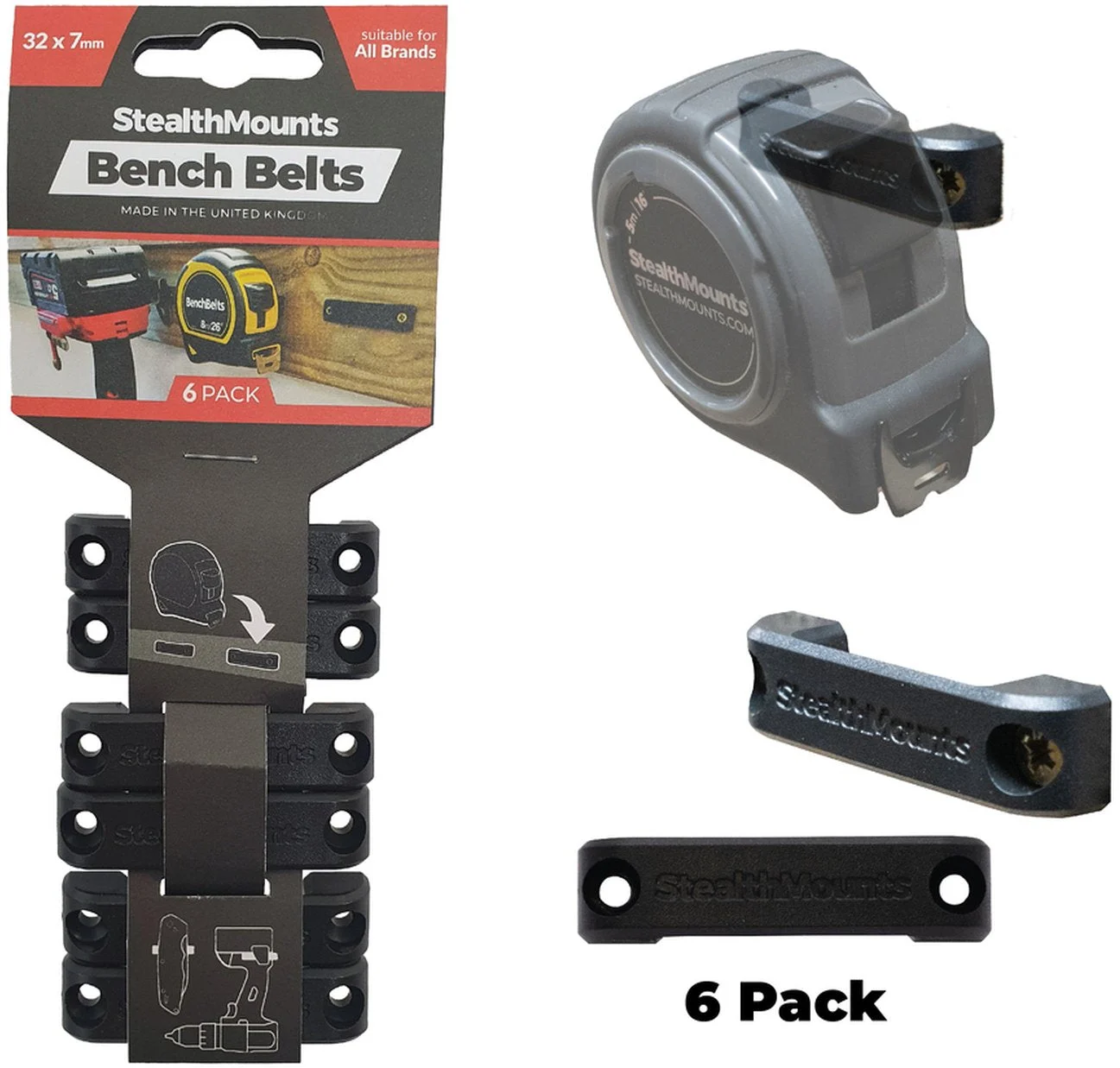 StealthMounts Bench Belts Black, 6-Pack