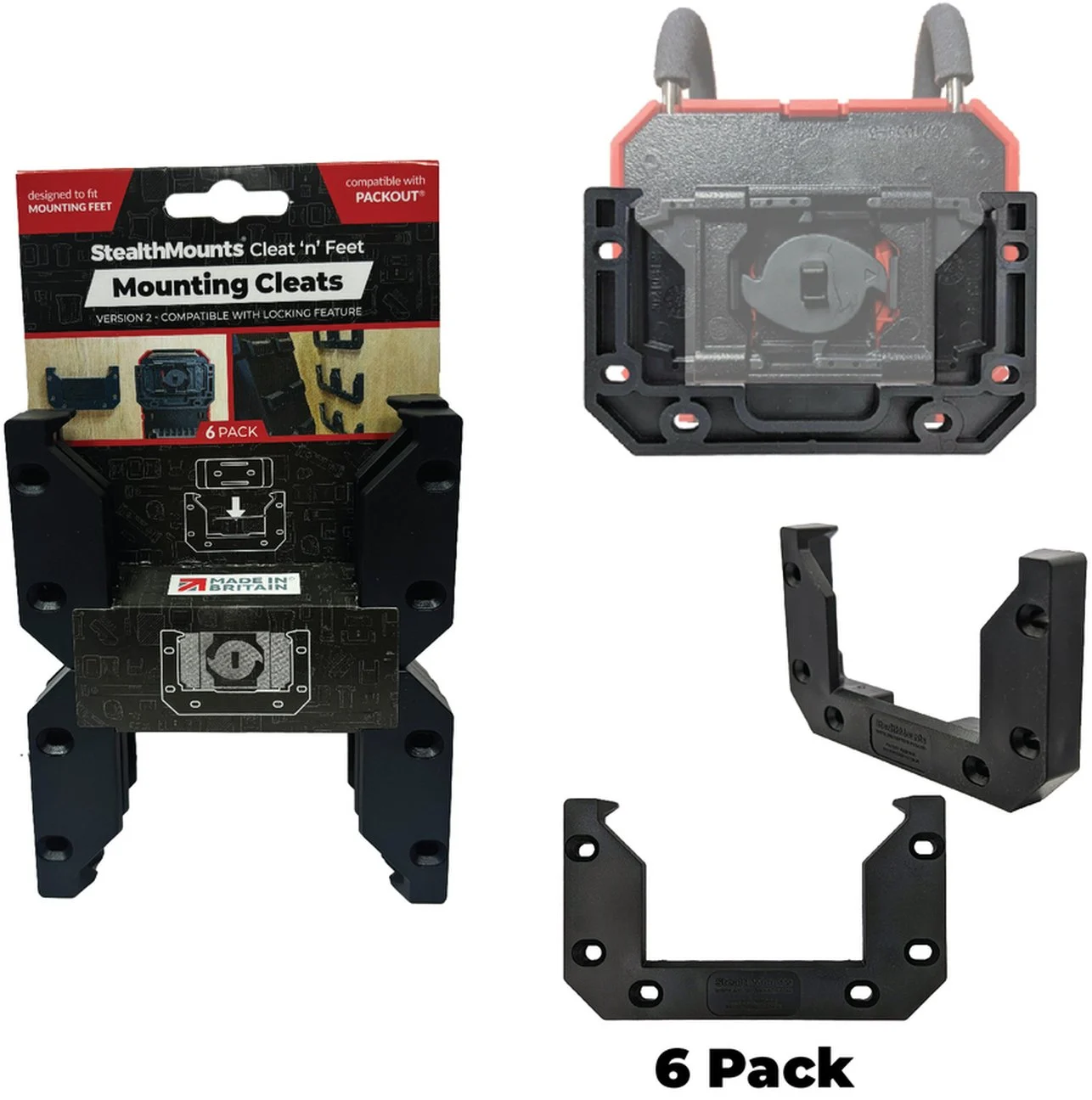 StealthMounts Cleat 'n' Feet Mounting Cleats V2 Black, 6-Pack