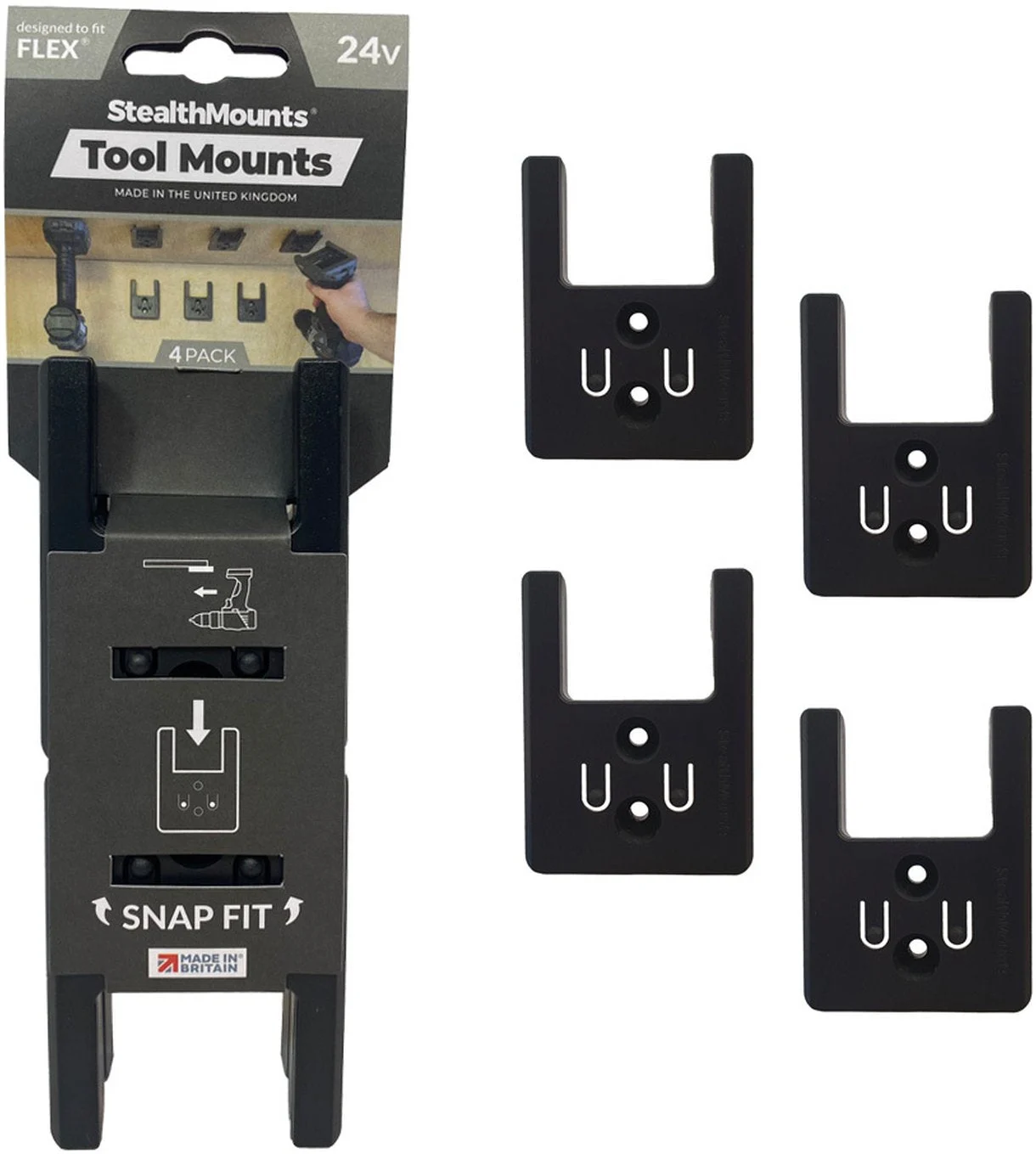 StealthMounts Tool Mounts for Flex 24V Black, 4-Pack