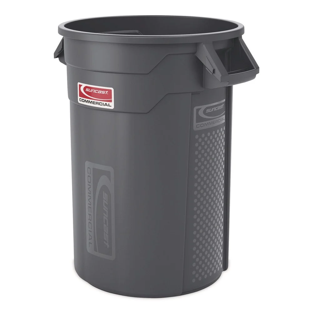 Suncast Commercial Injection Molded Utility Trash Can, 32 gal, Plastic/Resin, Gray