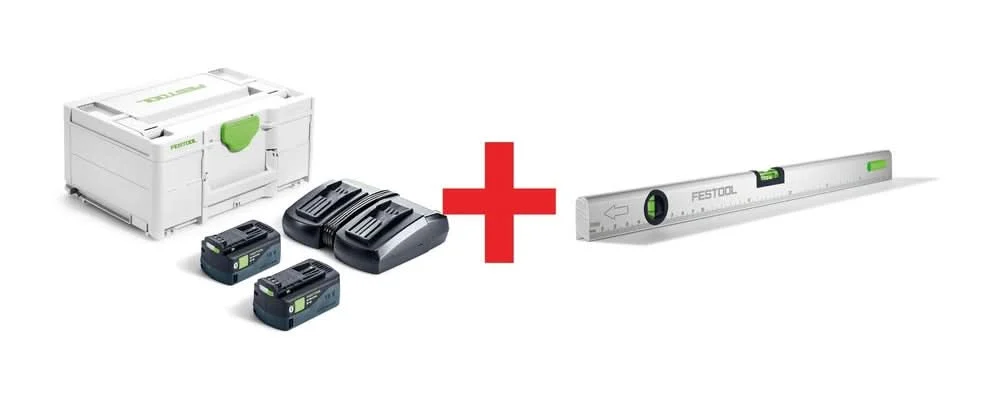 Festool Dual 5.0Ah Batteries & TCL 6 DUO Charger Energy Set Systainer with LEYSYS-FT1 Spirit Level