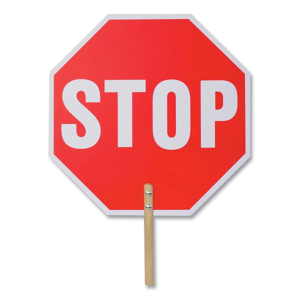 Tatco 18 in. Red/White Face White Graphics Handheld Stop Sign