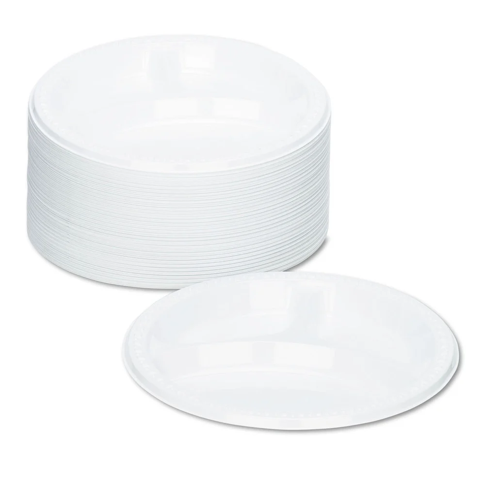 Tablemate Plastic Dinnerware, Compartment Plates, 9-in Dia, White, 125/pack