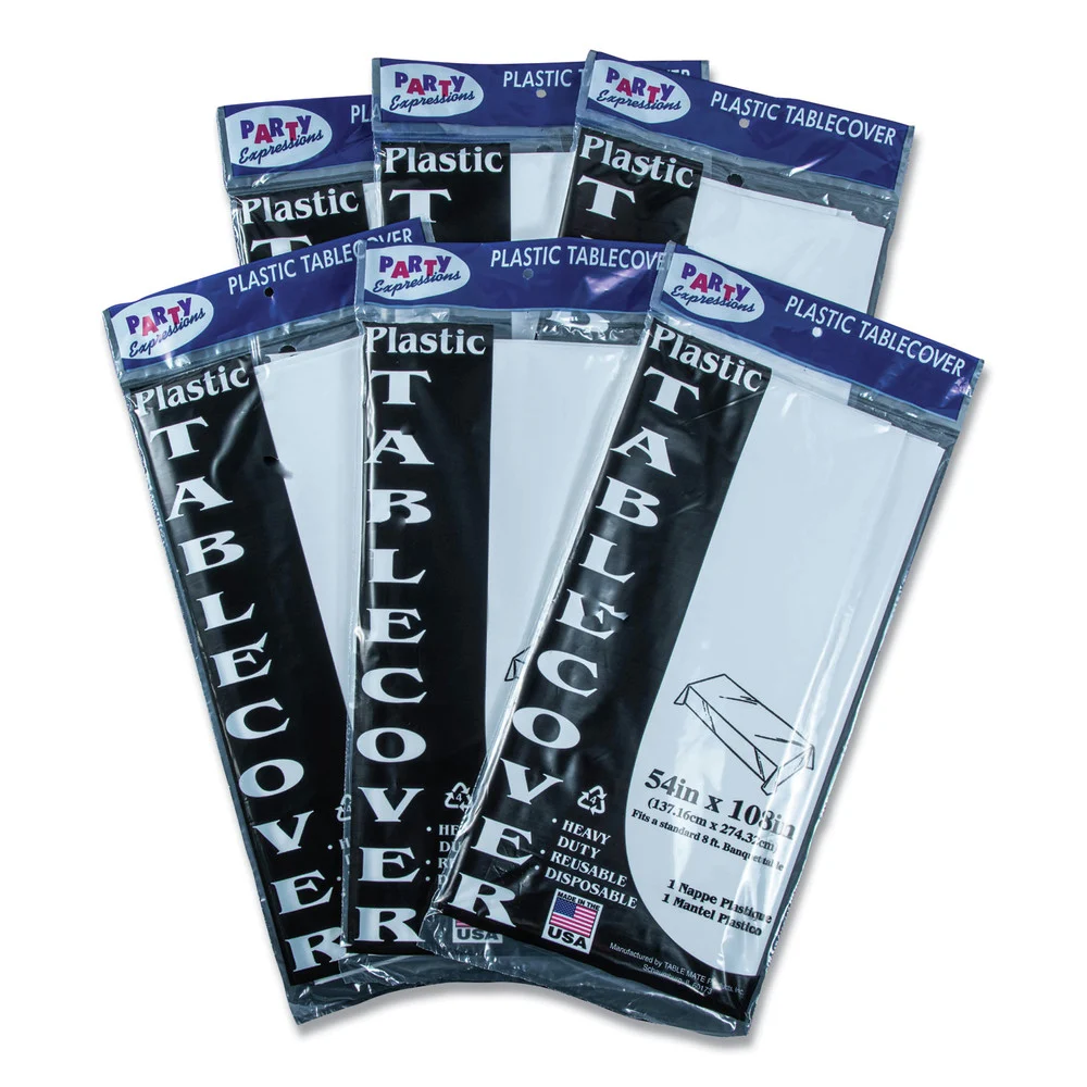 Tablemate Heavyweight Plastic 54 in. x 108 in. Table Set Rectangular Table Cover - White (6/Pack)