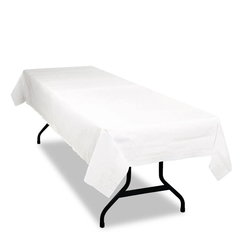 Tablemate 54 in. x 108 in. Table Set Poly Tissue Table Cover - White (6/Pack)