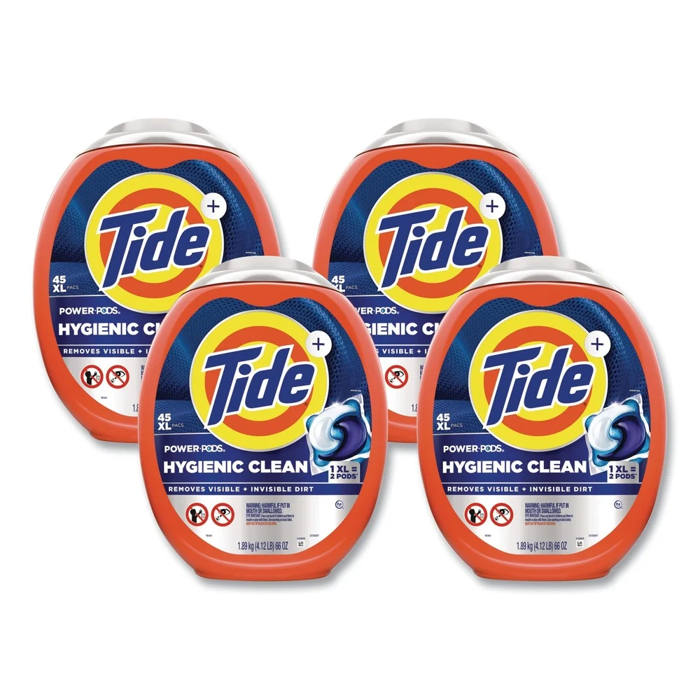 Tide 80871258 Hygienic Clean Heavy 10x Duty Power Pods 76 oz. Tub HE Compatible Laundry Detergent - Original Scent (4/Carton)