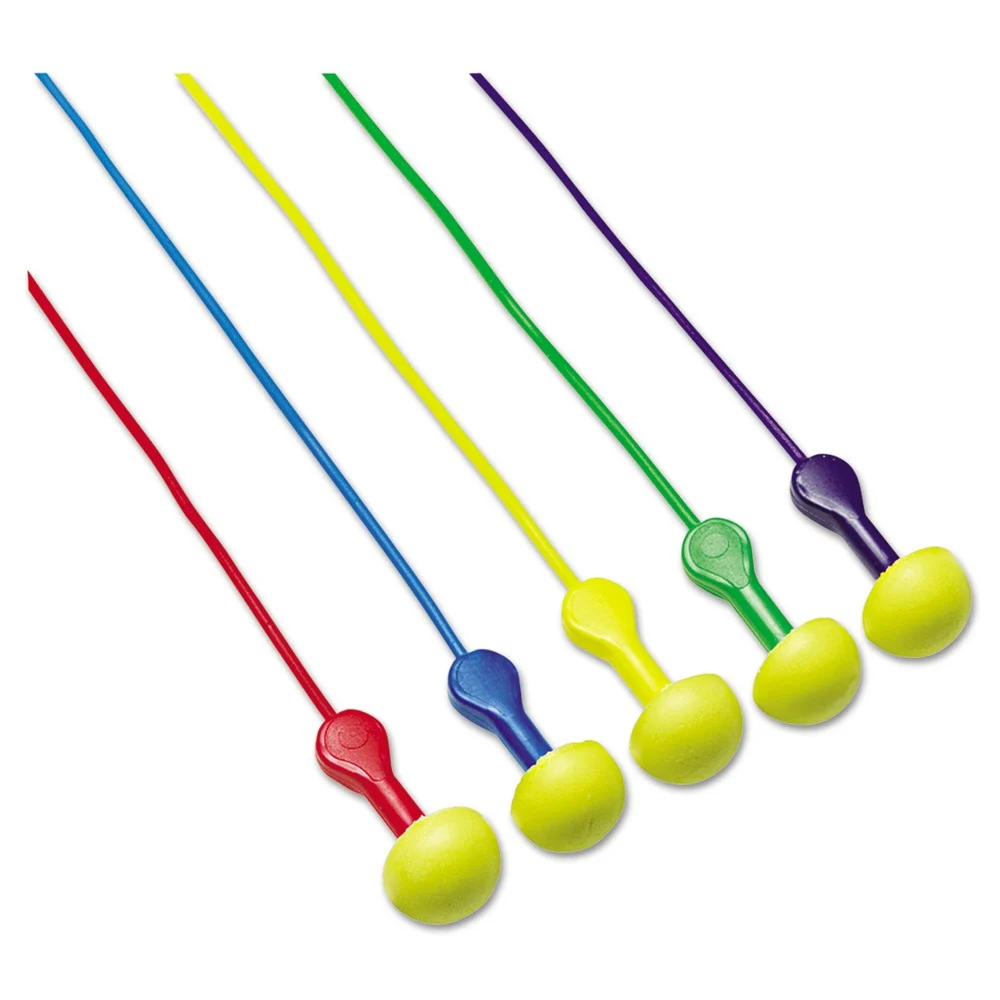 3M 25 dB NRR E-A-R Corded Express Pod Plugs Single-Use Earplugs - Yellow Plug Tips/Assorted Color Cords/Grips (100/Box)