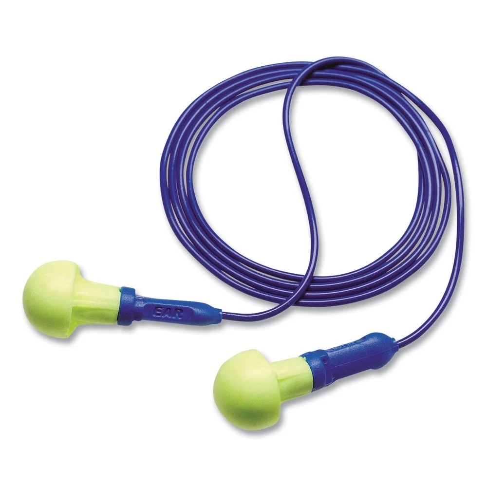 3M E-A-R Push-Ins Metal Detectable Single-Use Corded Earplugs - Blue/Yellow (200 Pairs/Box)