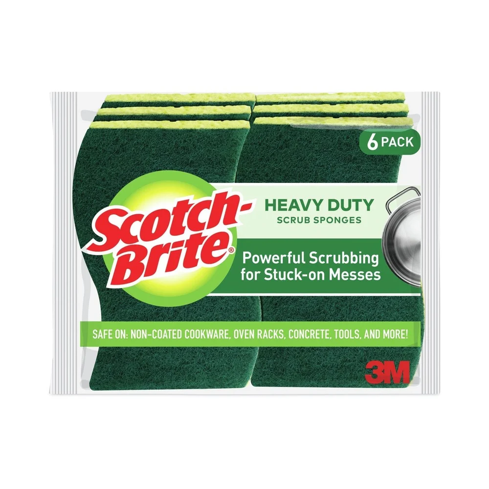 Scotch-Brite 4.5 in. x 2.7 in. 0.6 in. Thick Heavy-Duty Scrub Sponge - Yellow/Green (6/Pack)