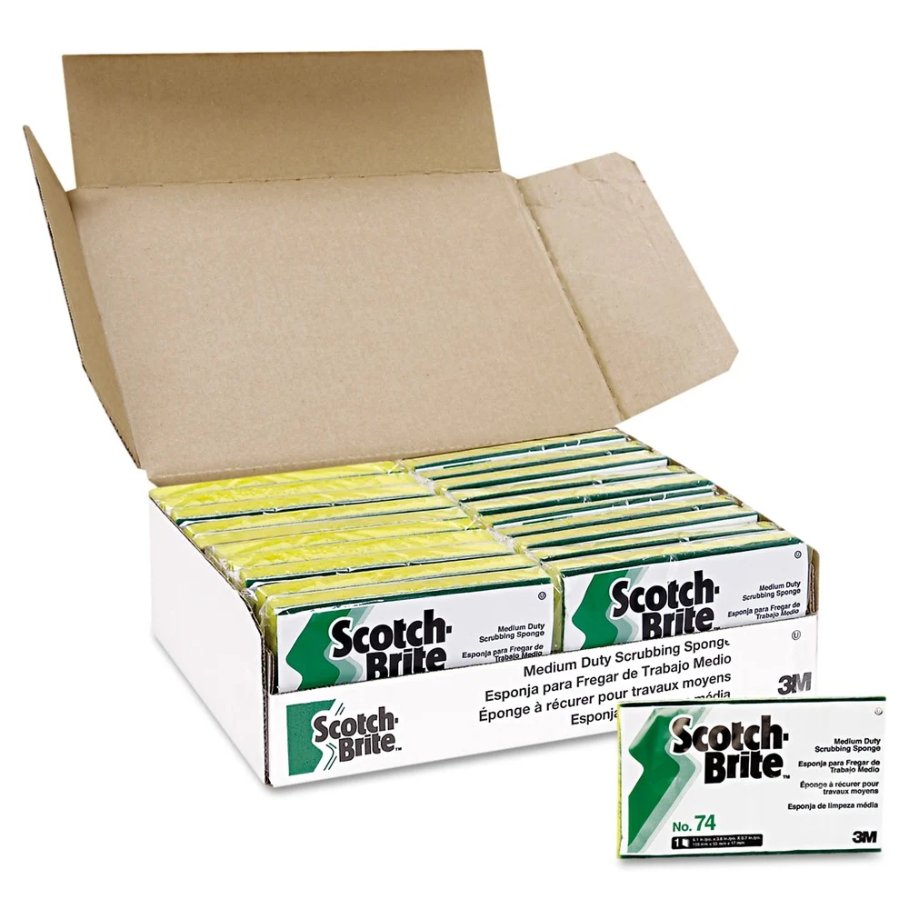 Scotch-Brite PROFESSIONAL 74 3.6 in. x 6.1 in. 0.7 in. Thick Medium-Duty Scrubbing Sponge - Yellow/Green (20/Carton)