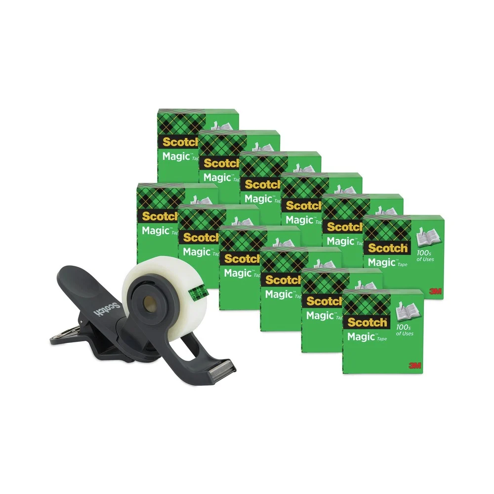 Scotch 1 in. Core Plastic Clip Dispenser Value Pack - Charcoal (12/Pack)