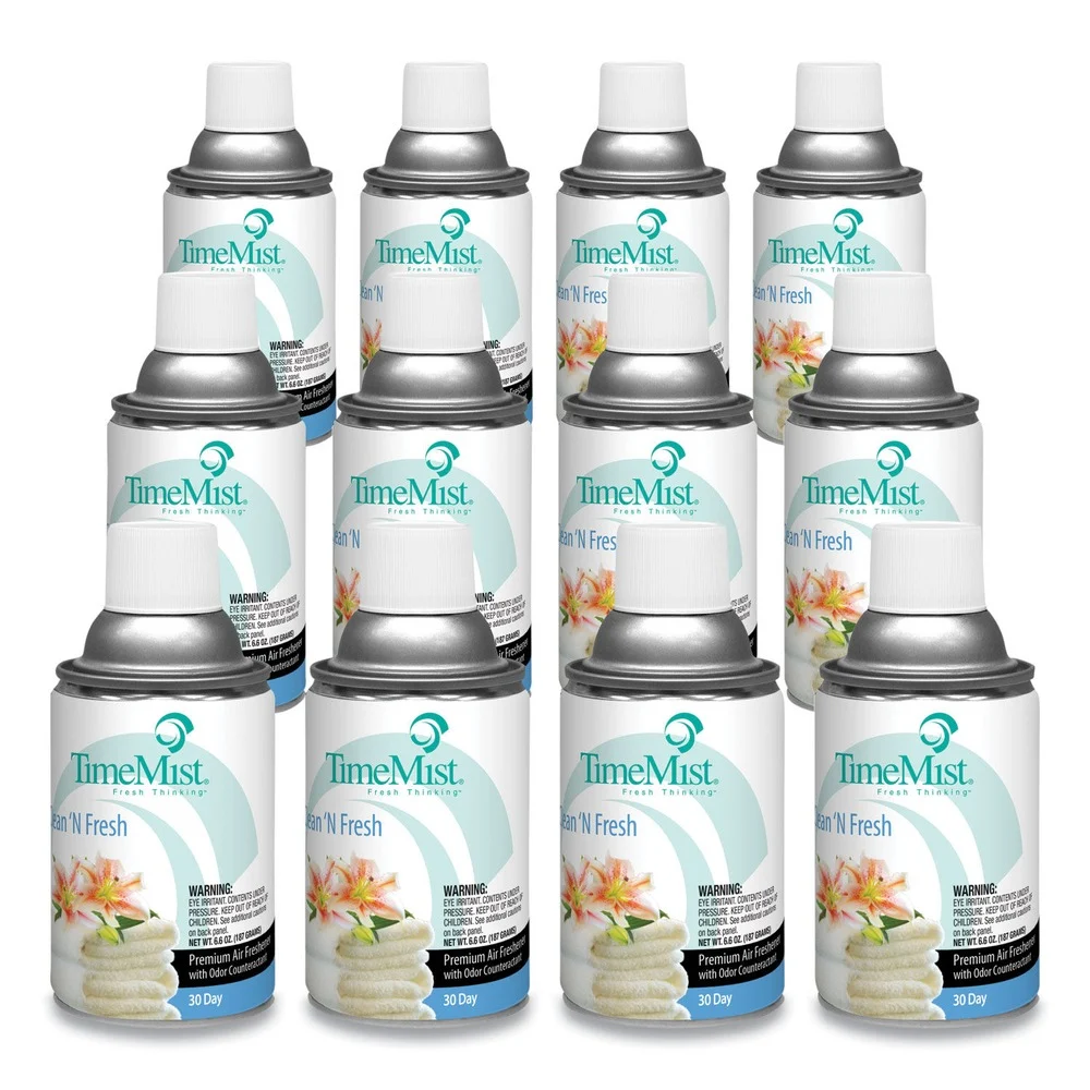 TimeMist 6.6 oz. Aerosol Spray Premium Metered Air Freshener Refill - Clean N Fresh (12/Carton)