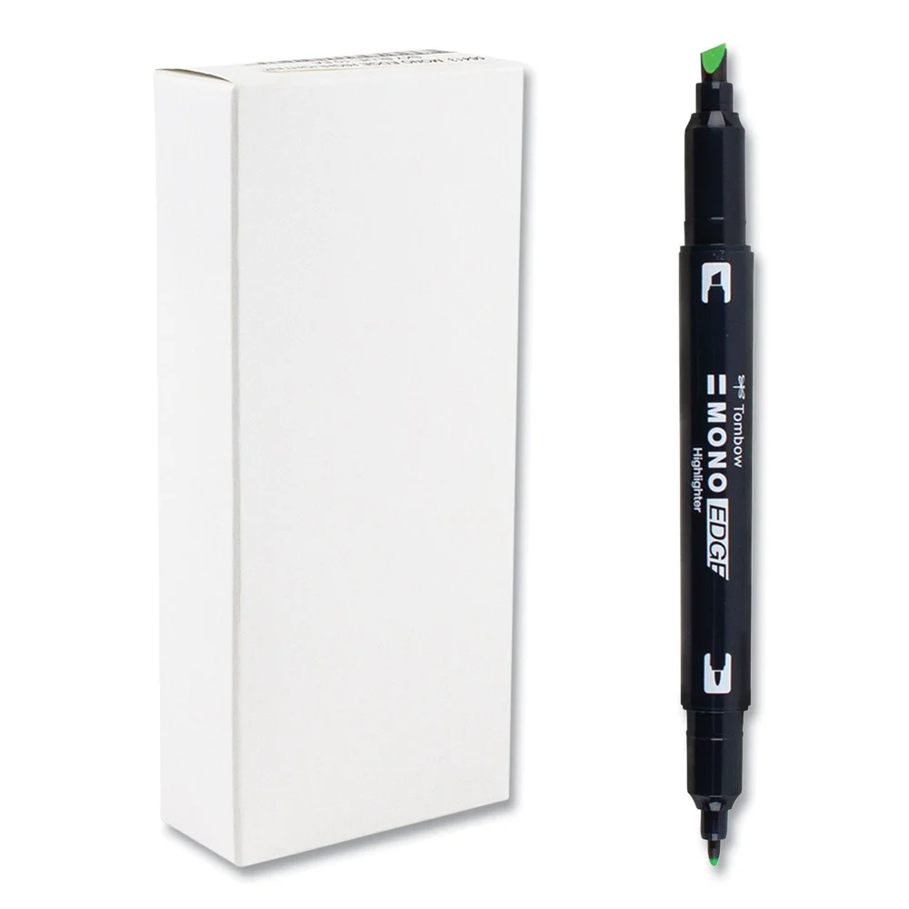 Tombow Mono Chisel/Bullet Tip Edge Highlighters - Yellow Green Barrel/Yellow Green Ink (10/Box)