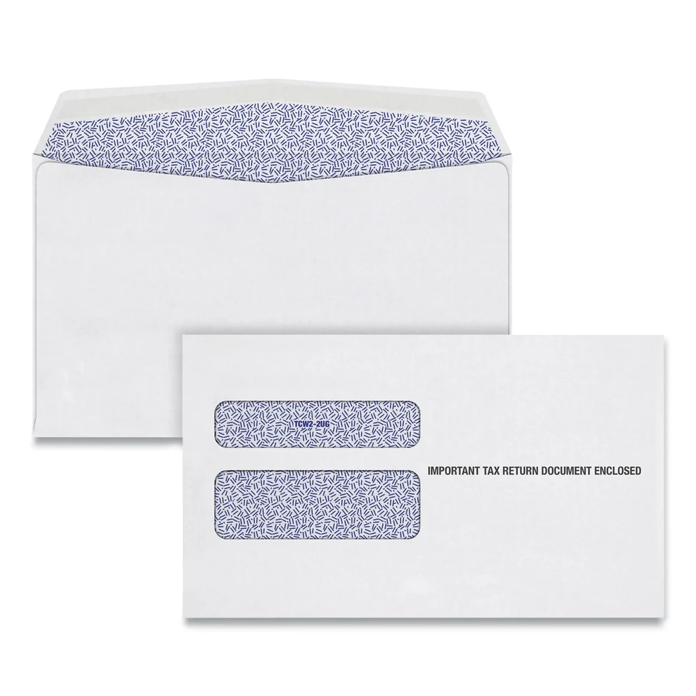 Adams 5.63in. x 9in. Gummed Closure Commercial Flap W-2 Laser Double Window Envelope - White (24/Pack)