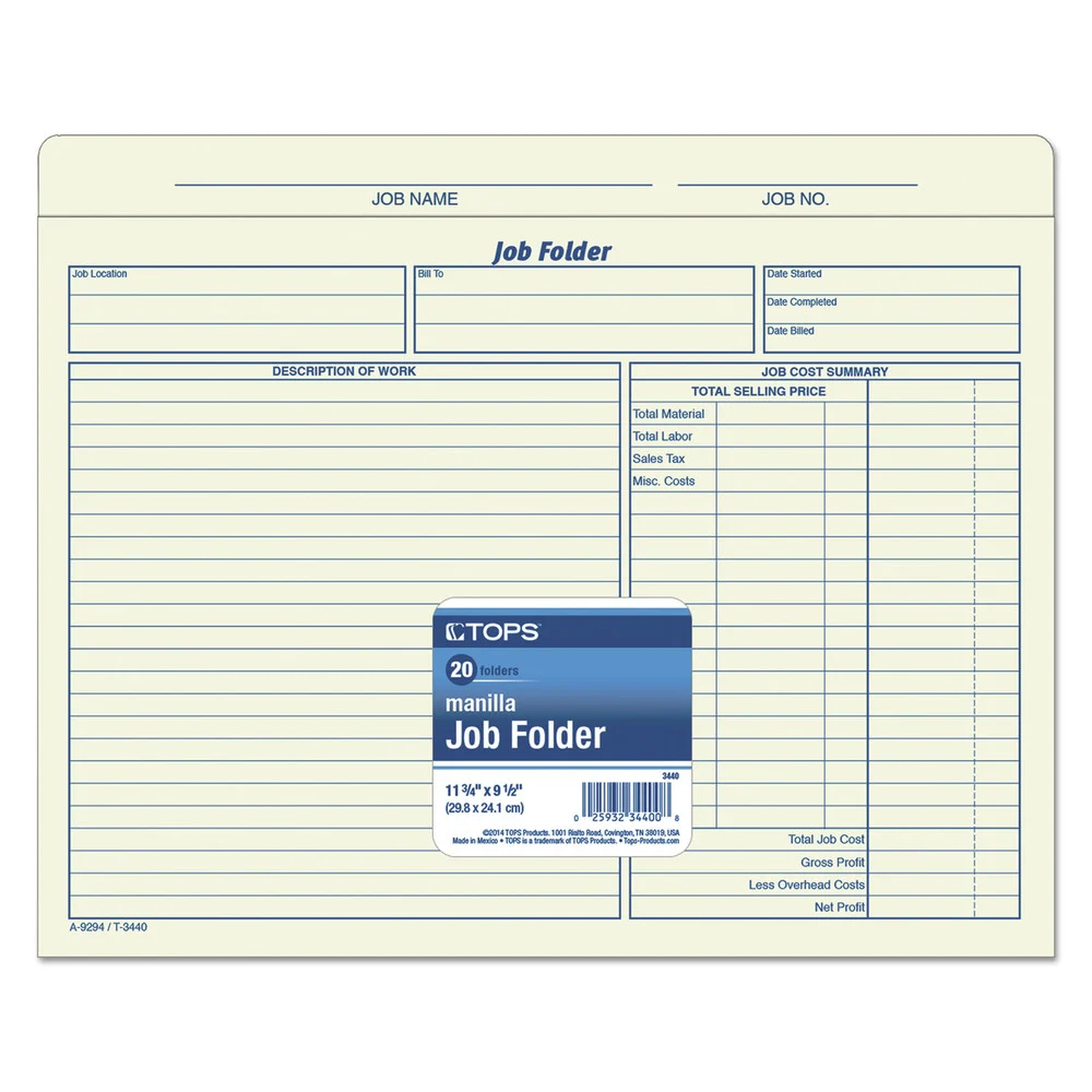 TOPS Straight Tab Job Folder - Letter Size, Manila (20/Pack)