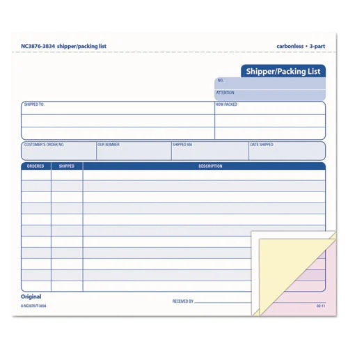 TOPS 8.5 x 7 Triplicate Snap-Off Three-Part Carbonless Shipper/Packing List (50/Pack)
