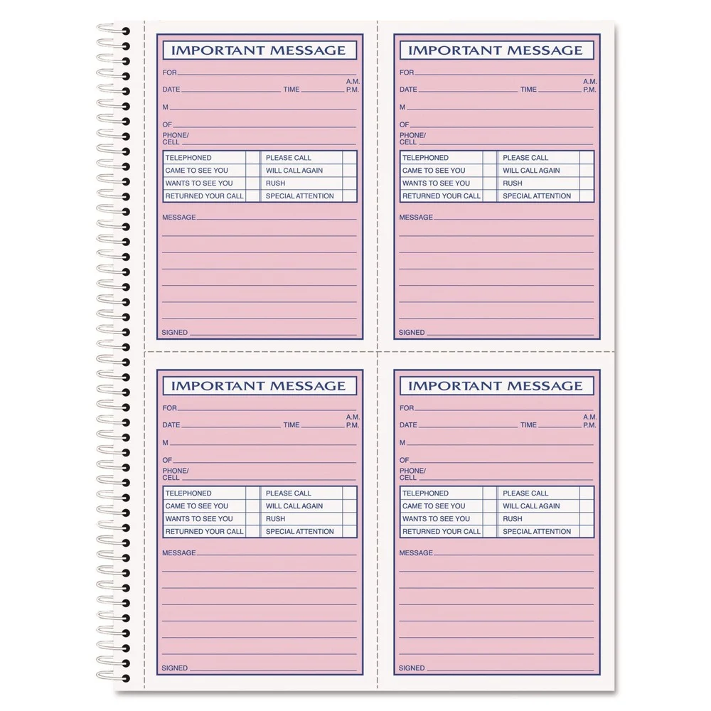 TOPS 3.88 x 5.5 Two-Part Carbonless Telephone Message Book with Fax/Mobile Section