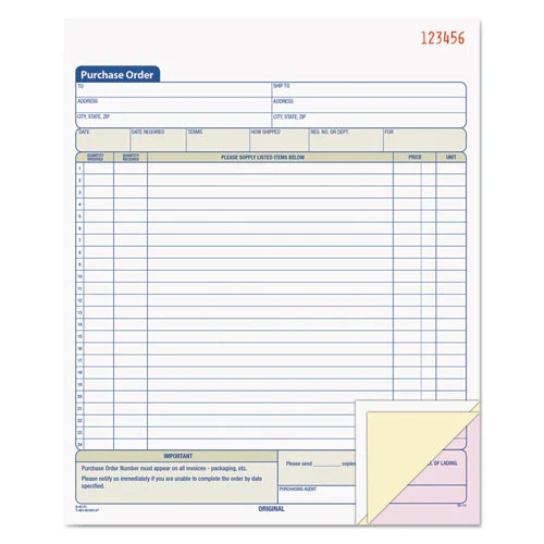 TOPS 50 Forms Total 22 Lines Three-Part Carbonless 8.38 in. x 10.19 in. Purchase Order Book