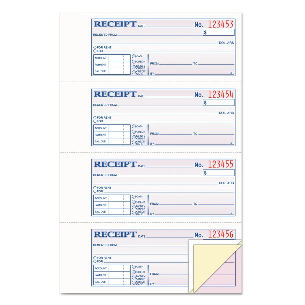 TOPS 100 Forms Total Account plus Payment Sections Three-Part Carbonless 7.13 in. x 2.75 in. Money and Rent Receipt Book