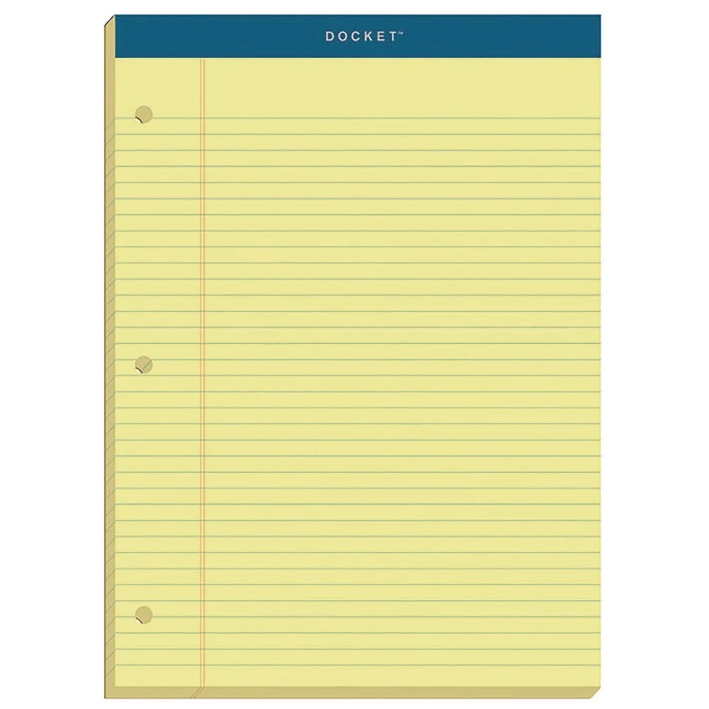 TOPS 8.5 x 11.75 Double Docket Ruled Pads with Extra Sturdy Back - Canary-Yellow (100-Sheets/Pad)