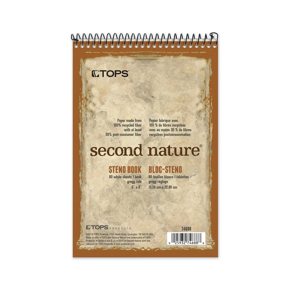 TOPS Second Nature 6 in. x 9 in. Sheets Gregg Rule Recycled Notepads - Brown Cover