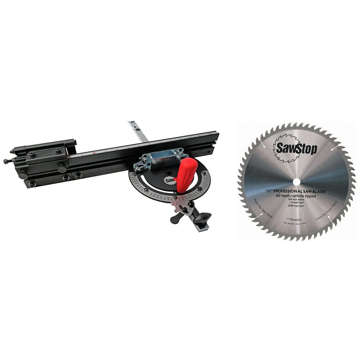 SawStop Scale Miter Gauge with Sawstop 60-Tooth Combination Table Saw Blade