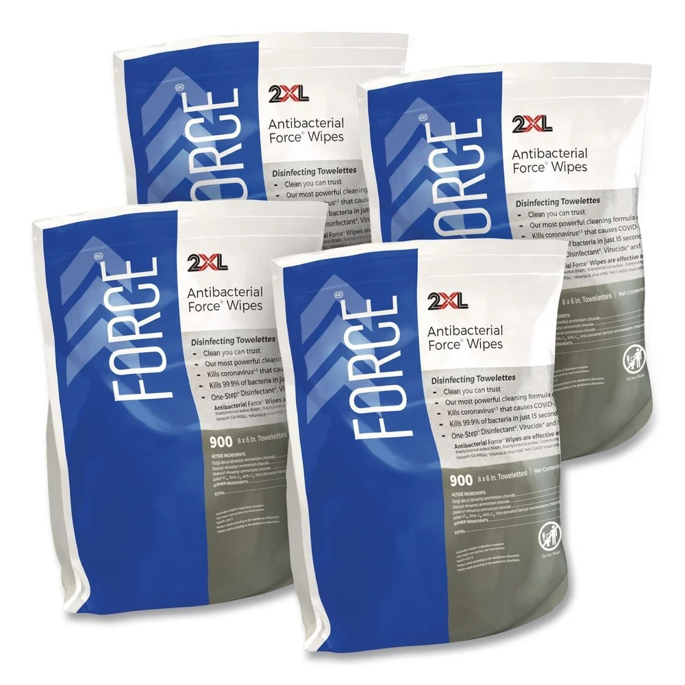 2XL 1-Ply 6 x 8 FORCE Disinfecting Wipes Refill - Unscented/White (4/Carton)