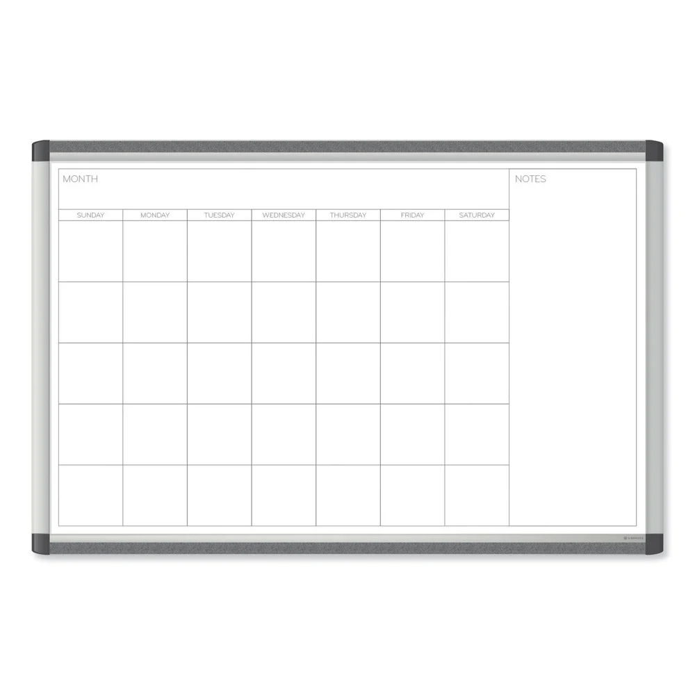 U Brands PINIT 35 x 23 Magnetic Dry Erase Undated One Month Calendar - White