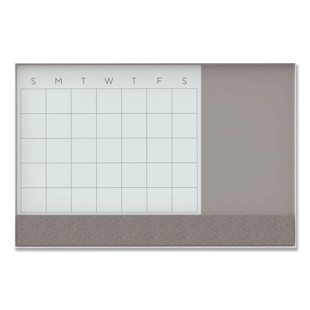 U Brands 3N1 48 x 36 Magnetic Glass Dry Erase Combo Board - Gray/White Surface/White Frame