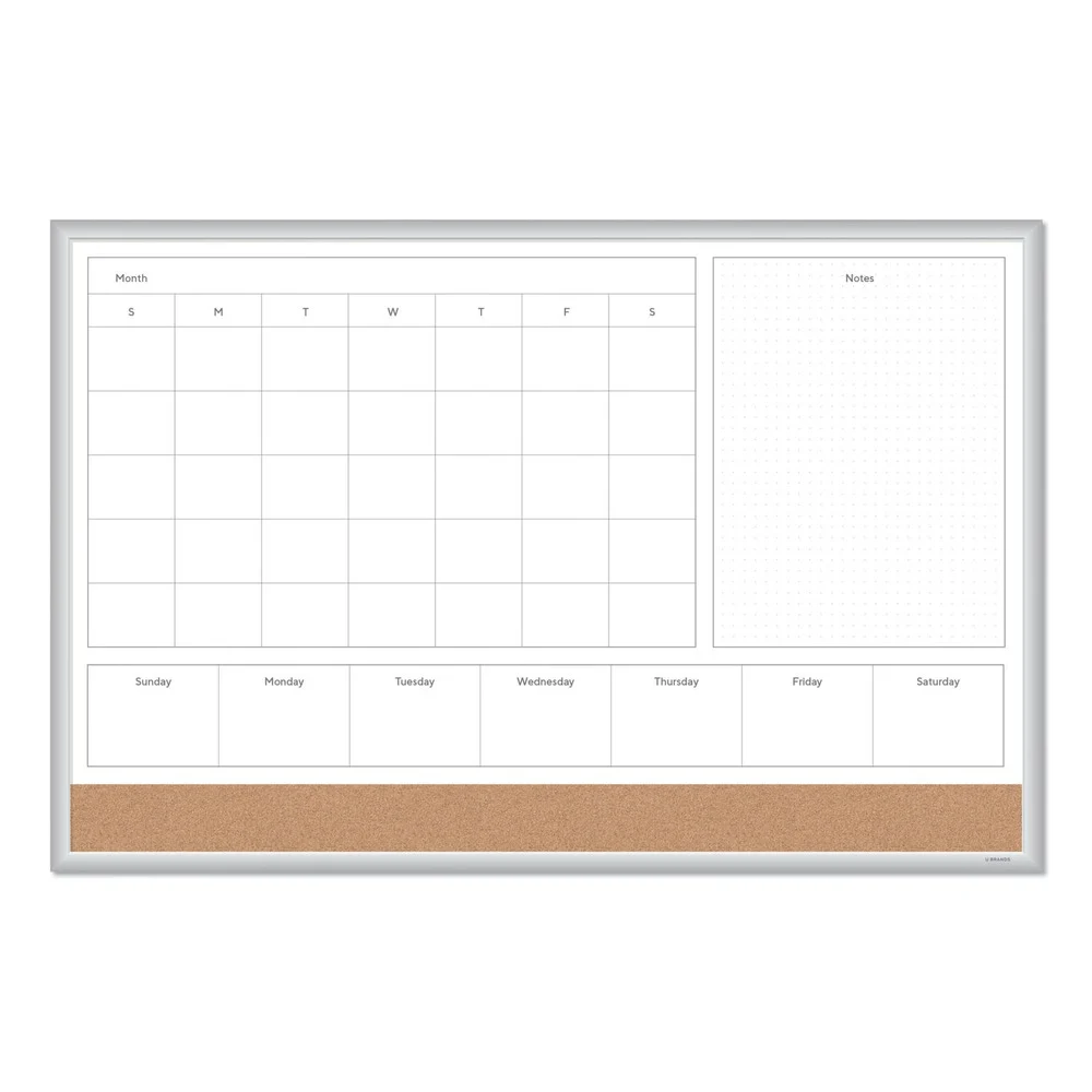 U Brands 4N1 35 x 23 Magnetic Dry Erase Combo Board - Tan/White Surface/Silver Aluminum Frame