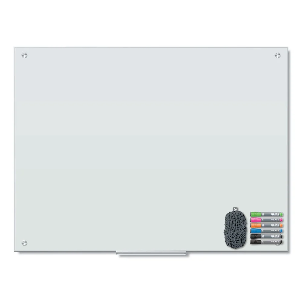 U Brands 47 in. x 35 in. Magnetic Glass Dry Erase Board Value Pack - Frosted White