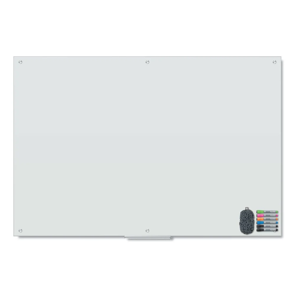 U Brands 70 in. x 47 in. Magnetic Glass Dry Erase Board Value Pack - Frosted White