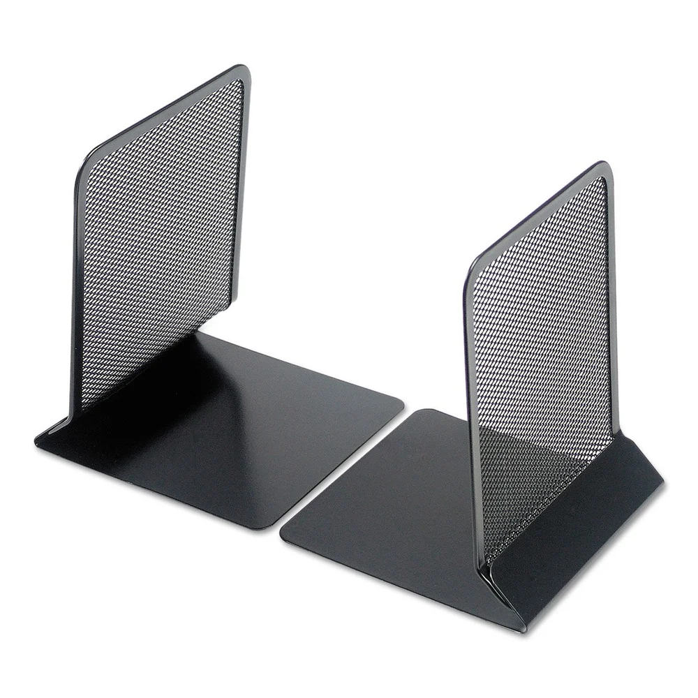 Universal 5.38 in. x 5.38 in. x 6.75 in. Nonskid Metal Mesh Bookends - Black (1-Pair)