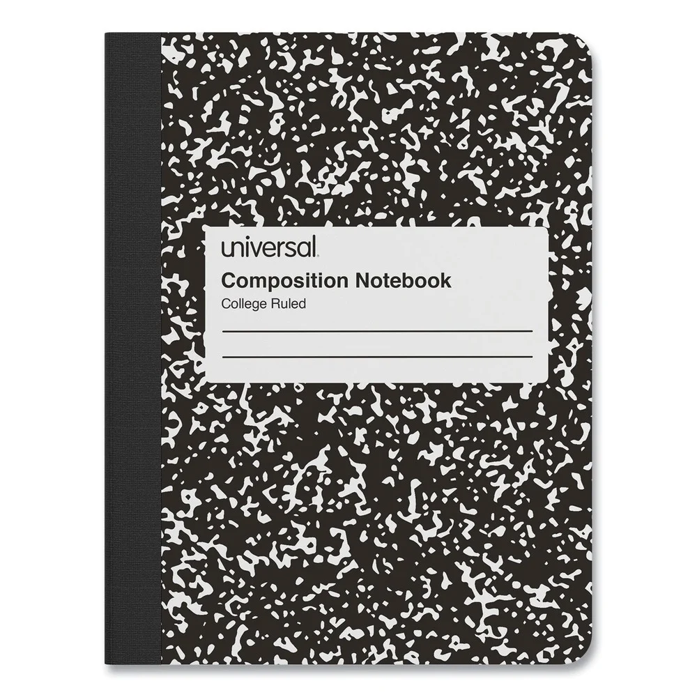 Universal 9.75 in. x 7.5 in. Medium/College Rule Composition Book - Black Marble Cover (100 Sheets)
