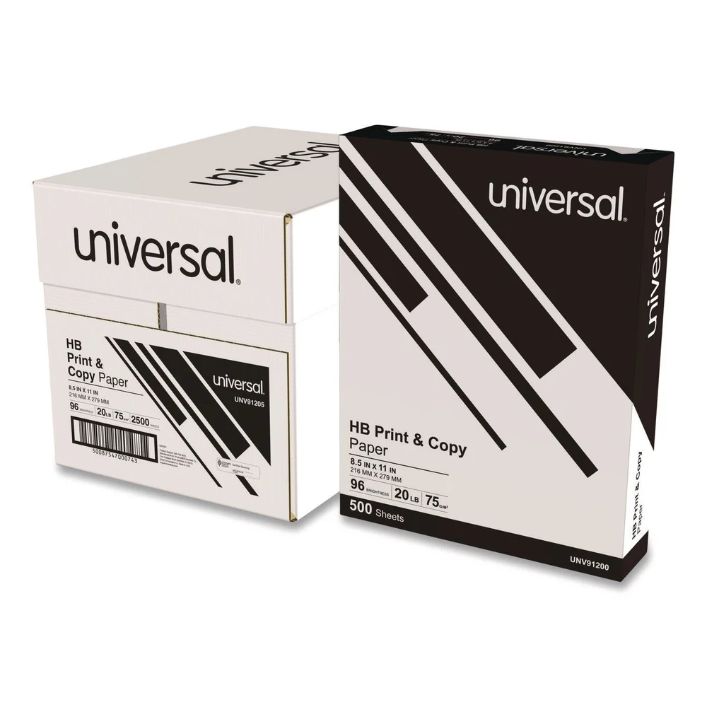 Universal 20 lbs. Bond Weight 96 Bright 8.5 in. x 11 in. Multipurpose Paper - Bright White (500 Sheets/Ream, 5 Reams/Carton)