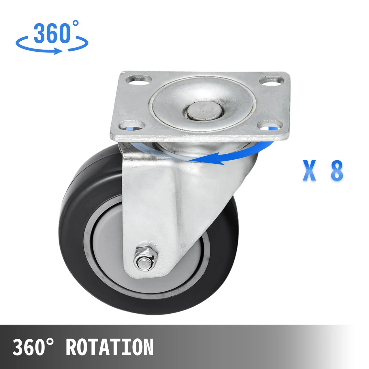 Set Of 16 Swivel Plate Casters With 4" Polyurethane Wheels & 8 Side Brakes