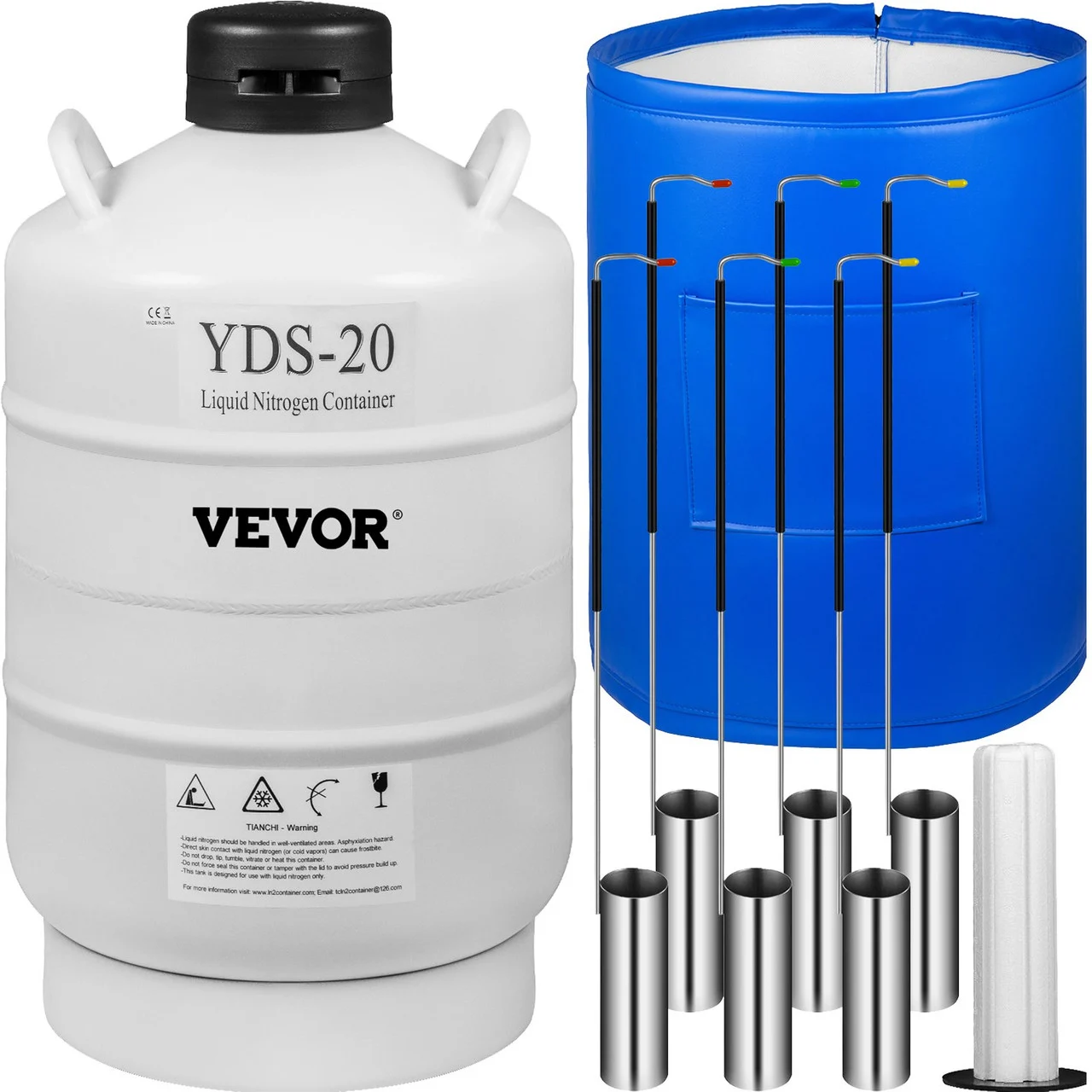 20L Liquid Nitrogen Tank Aluminum Alloy Liquid Nitrogen Dewar Static Cryogenic Container Liquid Nitrogen Container with 6 Canisters and Carry Bag