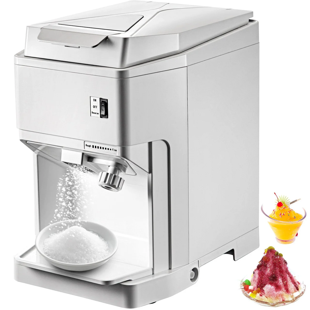 Ice Shaver Machine Electric, Snow Cone Machine Commercial 265 LBS/H, Shaved Ice Machine w/Ice Hopper & Lid, 250W Ice Crusher w/Drain Pipe Tabletop Shaved Ice Maker w/Adjustable Fineness White
