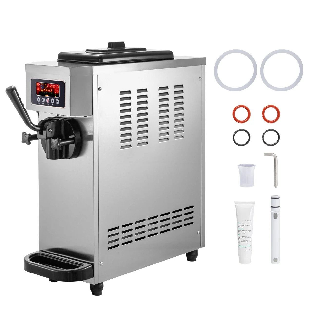Commercial Ice Cream Maker Single Flavor Commercial Ice Cream Machine 4.7-5.3 Gal/H Soft-Serve Ice Cream Maker, 1800W Countertop Soft Serve Ice Cream Machine, with LCD Panel, Stainless Steel