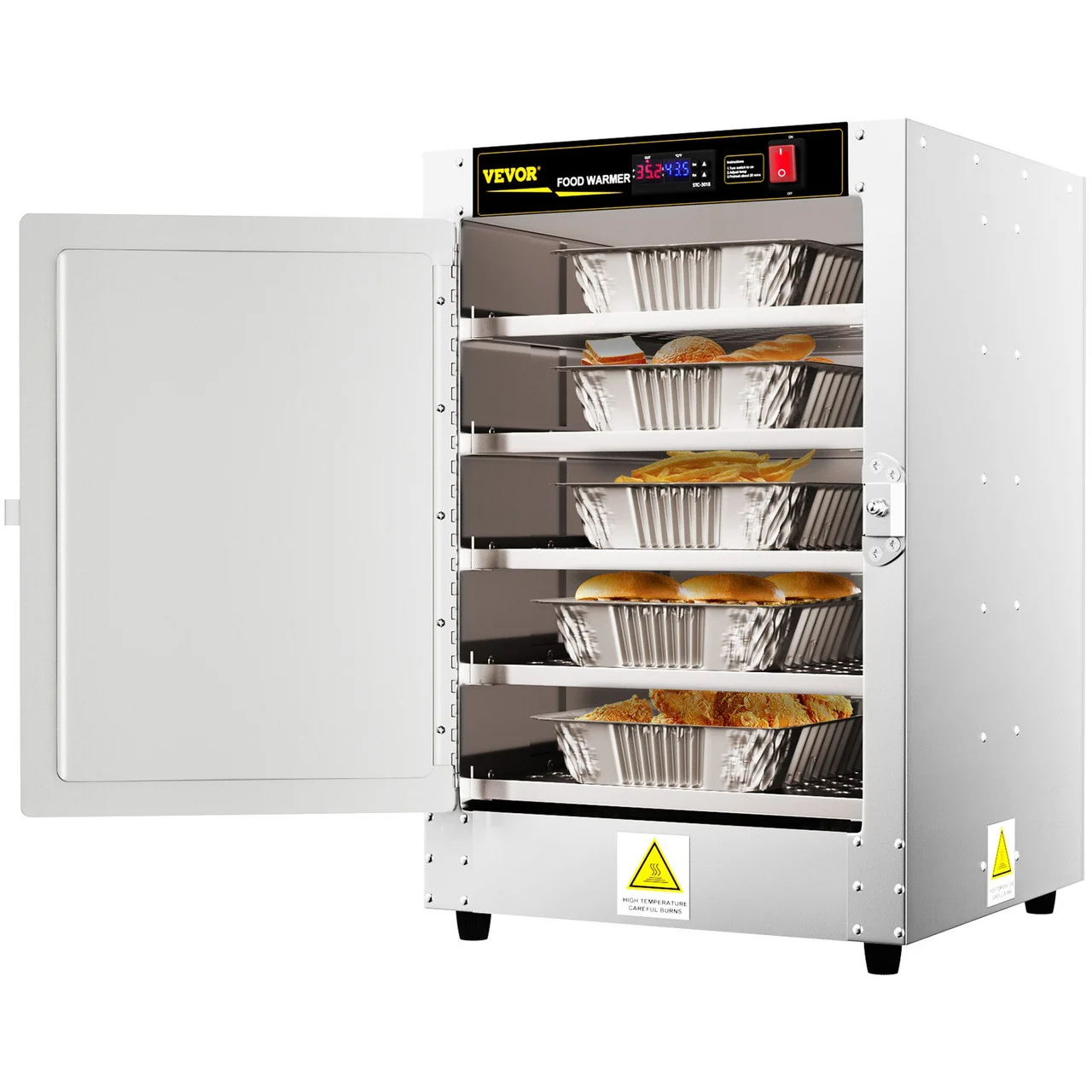 Hot Box Food Warmer, 19"x19"x29" Concession Warmer with Water Tray, Five Disposable Catering Pans, Countertop Pizza, Patty, Pastry, Empanada, Concession Hot Food Holding Case, 110V UL Listed