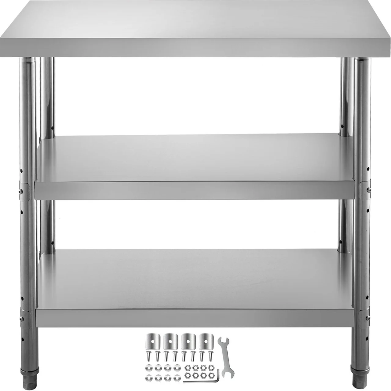 Outdoor Food Prep Table, 24x14x33 in Commercial Stainless Steel Table, 2 Adjustable Undershelf BBQ Prep Table, Heavy Duty Kitchen Work Table, for Garage, Home, Warehouse, and Kitchen Silver