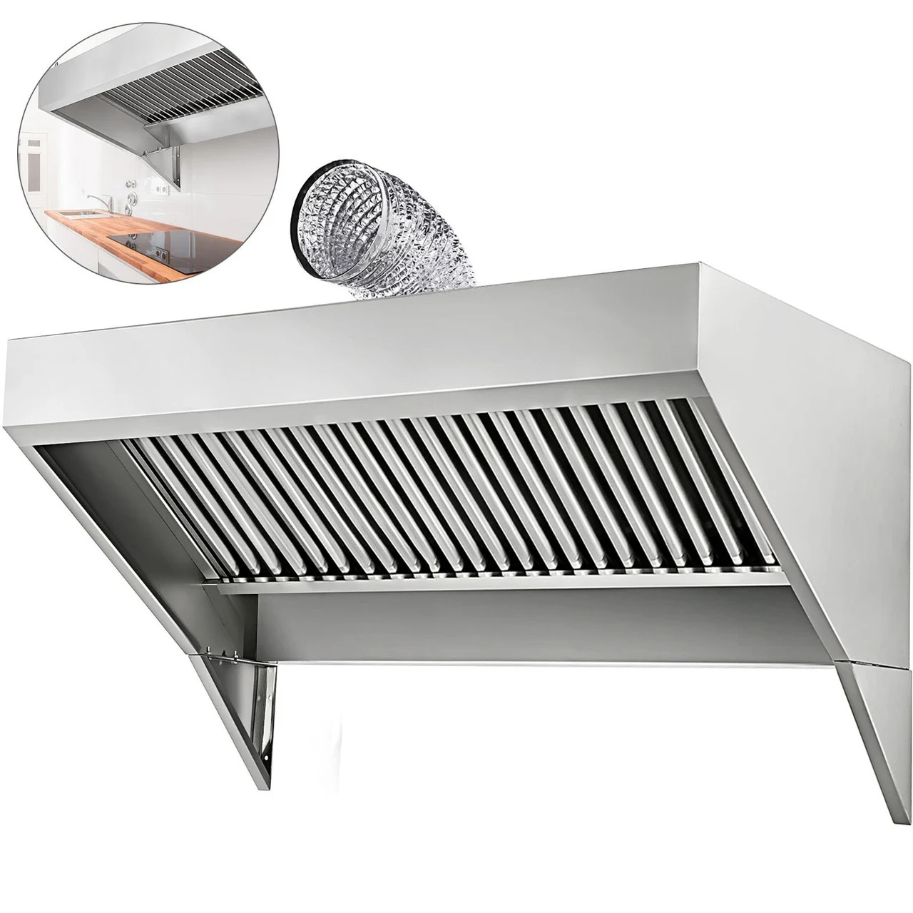 Concession Trailer Hood, 5FT Long Food Truck Hood Exhaust, 5-Foot X 30-Inch Stainless Steel Concession Hood Vent, Commercial Hood Vent with Baffle Hood Filter, Grease Groove, Fume Pipe