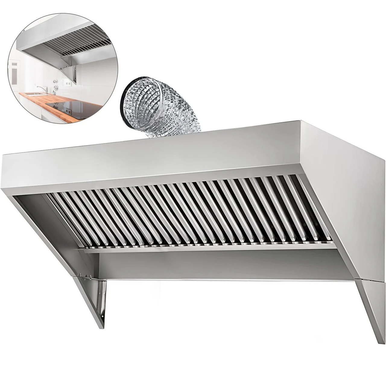 Concession Trailer Hood, 6FT Long Food Truck Hood Exhaust, 6-Foot X 30-Inch Stainless Steel Concession Hood Vent Sliver Food Truck Vent, Includes Baffle Hood Filter, Grease Groove, Fume Pipe