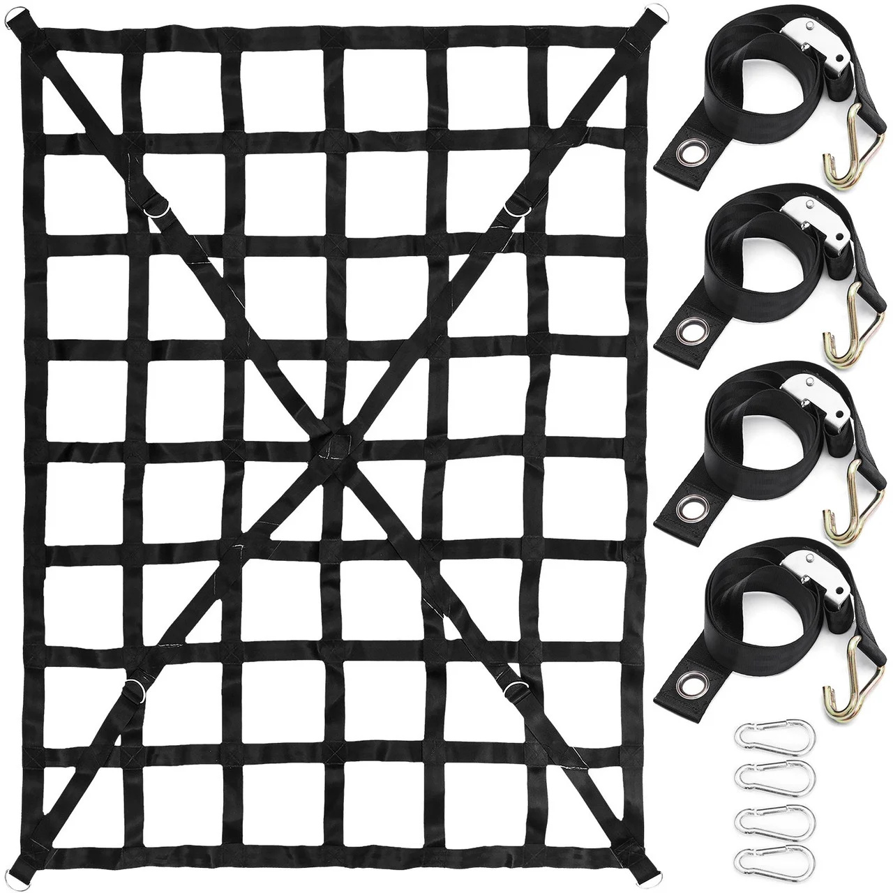 Truck Bed Cargo Net - Cross Strap Reinforced Truck Cargo Net with D-Rings Hook