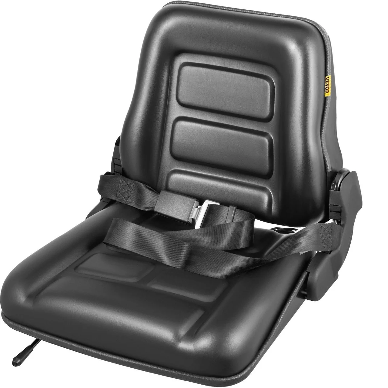 Universal Forklift Seat Black PVC Tractor Seat, 6"/150MM Adjustable Mower Seat Foldable Seat including Seat Belt&Seat Switch, 18.5" x 20" x 18" Skid Steer Seat Fit Forklift, Tractor, Skid Loader