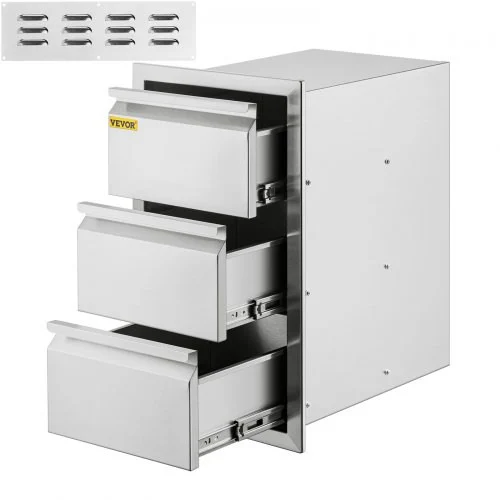 Outdoor Kitchen Drawers 14.7" W x 25.4" H x 18.7" D, Box Frame Style Flush Mount BBQ Drawers with Stainless Steel Handle, BBQ Island Drawers for Outdoor Kitchens or Patio Grill Station