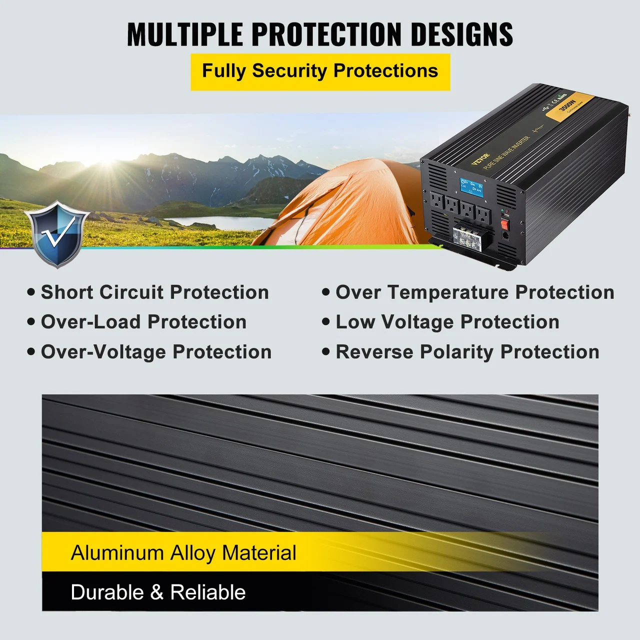 Pure Sine Wave Inverter, 3500 Watt Power Inverter, DC 24V to AC 120V Car Inverter, with USB Port, LCD Display, and Remote Controller Power Converter, for RV Truck Car Solar System Travel Camping